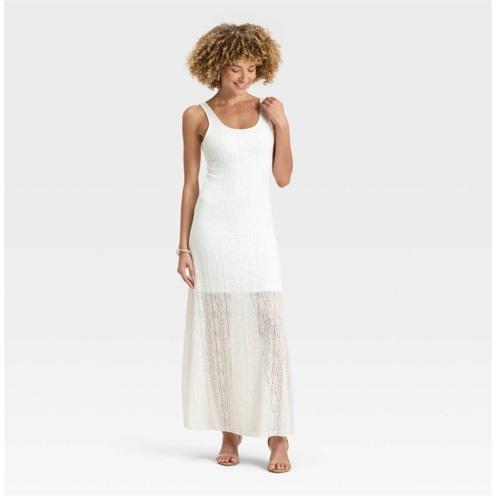 Women's White Textured Knit Maxi Dress - A New Day Brand Sz Large Summer Casual